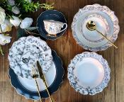 Service de table en porcelaine  25 pièces gris avec motif fleurs 