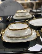 Service de table en porcelaine fine 25 pièces effet marbre gris et doré