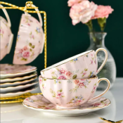 Service de tasses 12 pièces style Britannique Motif Fleur Rose