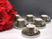 Service de 6 petites tasse a café motif baroque noir doré 