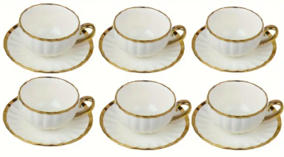 Service de tasses  à café en porcelaine 12 pièces liseré dorée épais
