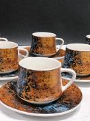 Service de 6 petites tasse a café effet marbré marron bleu 