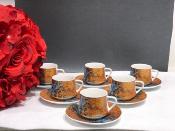 Service de 6 petites tasse a café effet marbré marron bleu 