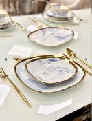 Service de table en porcelaine fine 25 pièces effet marbre bleu et doré