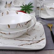 Service de table en porcelaine  25 pièces effet marbre blanc et doré
