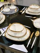 Service de table en porcelaine fine 25 pièces effet marbre gris et doré