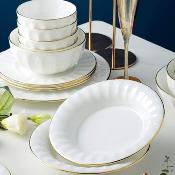 Service de table en porcelaine 50 pièces blanc doré avec soupière 